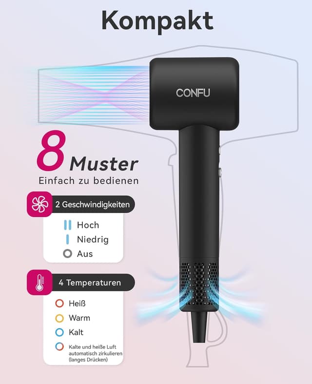Thumbnail 5 de CONFU Haartrockner 1500 W 200 Mio Negativ-Ionen