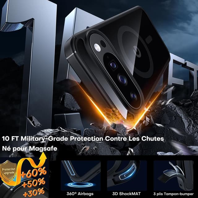 Detalle de TAURI Coque magnétique MagSafe ultra-mince pour Google Pixel 10 Pro XL – anti-jaunissement et antichoc, noir