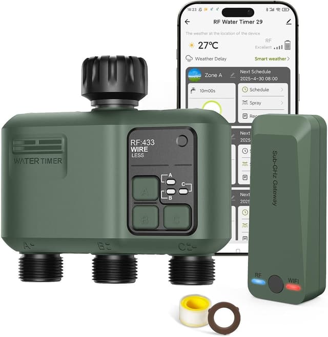 Detalle de Shrivee Timer per irrigazione WiFi 3 vie a batteria con controllo smart (Tuya/Alexa/Google Home)