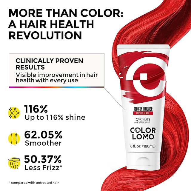 Detalle de COLORLOMO Semi Permanent Hair Color Red (6 oz) Color Depositing Conditioner with Shea Butter & Almond Oil