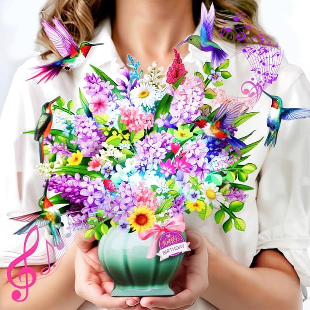 Detalle de Hummingbird Oasis musical & light 3D pop-up “Happy Birthday” card (10-inch)