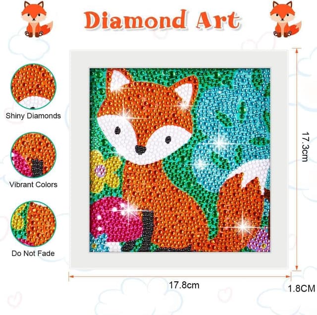 Detalle de Kit Diamond Painting 5D AUAUY con cornice in legno – gatti/volpe, decorazione fai-da-te per parete