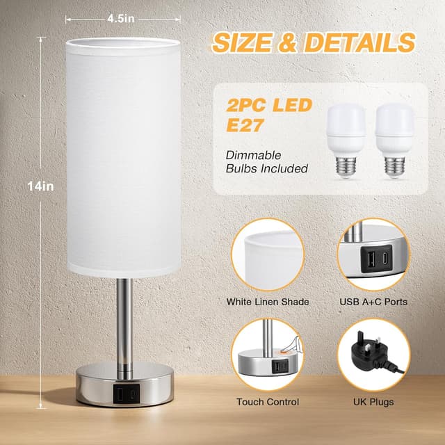 Thumbnail 6 de Aooshine White Bedside Lamps Set of 2