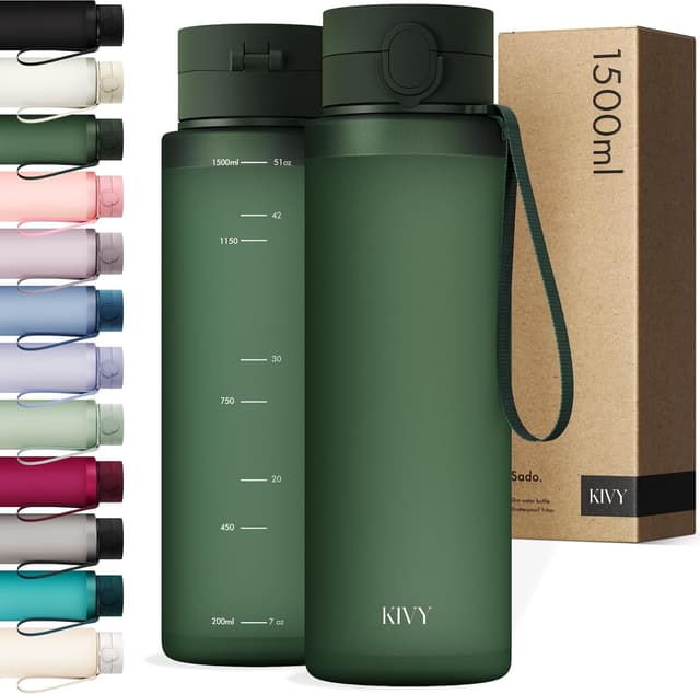 Detalle de KIVY Trinkflasche 1,5 Liter – auslaufsicher, kohlensäuregeeignet & für Sport, Schule und Büro
