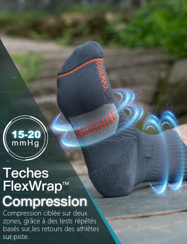 Detalle de Chaussettes de course à pied en bambou Juclise (compression 15 à 20 mmHg) Coolmax pour homme