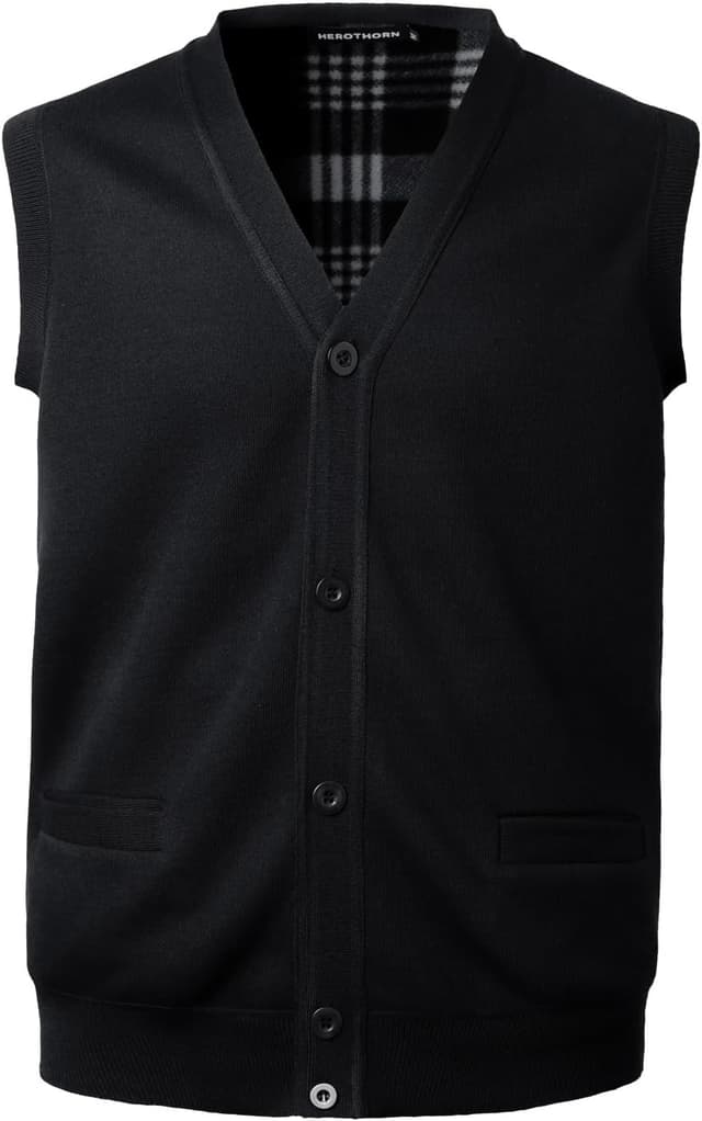 Detalle de Herothorn Herren Strickweste mit Fleece-Fütterung, Knopfleiste und Stehkragen