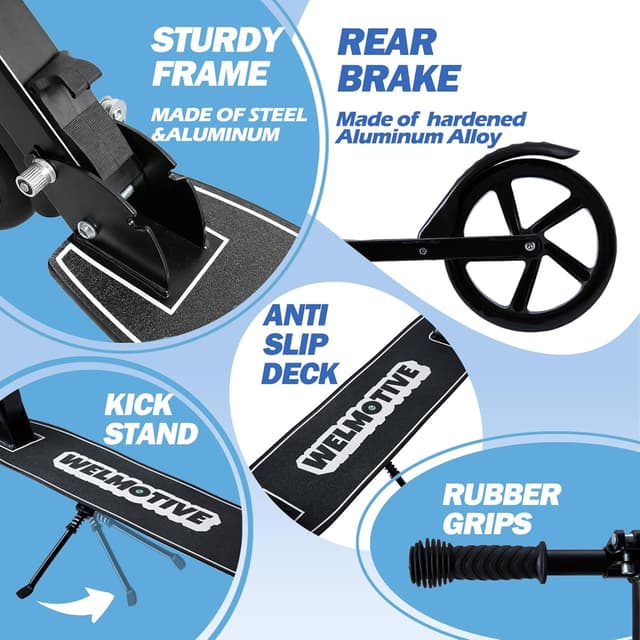 Detalle 2 de Kick Scooter for Kids (Ages 6+), Teens & Adults – Adjustable Handlebars, Rear Brake & Big Wheel Foldable Scooter