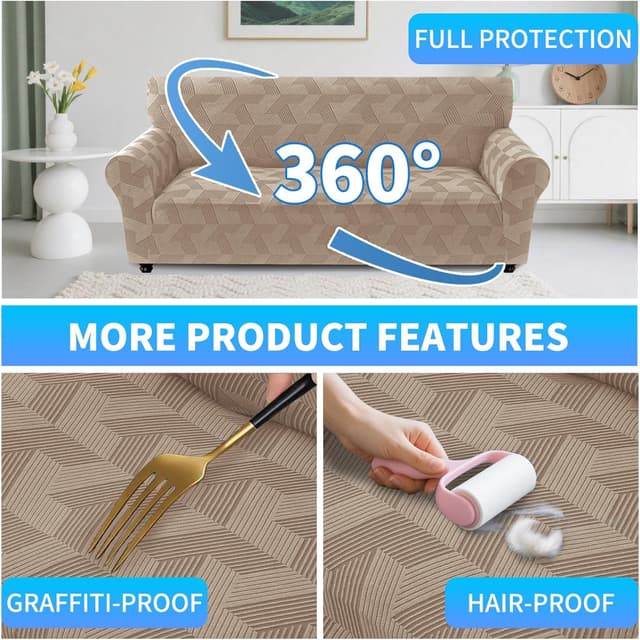 Detalle 2 de CYCMACO Copridivano Elasticizzato 3 Posti con Braccioli (Kaki) antimacchia, antiscivolo e lavabile