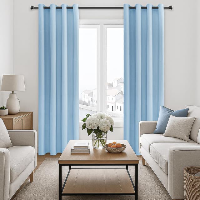Thumbnail 6 de MRTREES Sky Blue blackout thermal curtains with eyelets (2 panels, 52x84 inch)