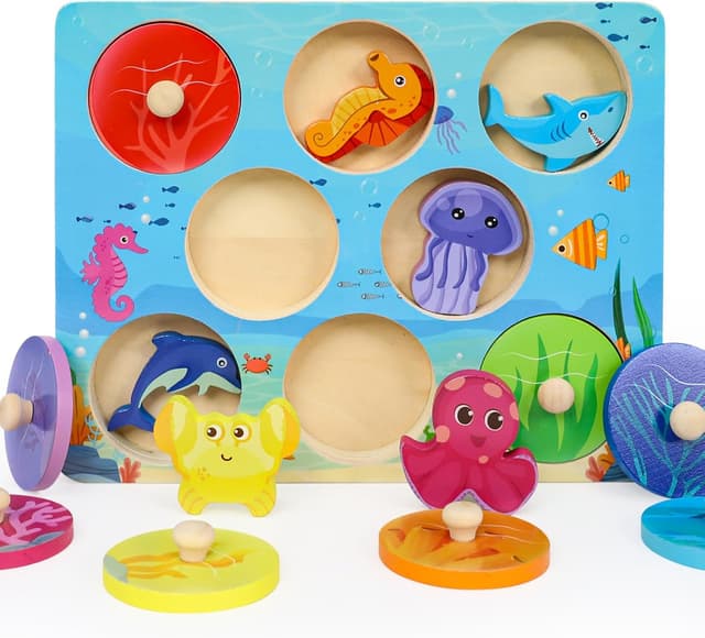 Detalle de LZDMY Wooden Montessori Ocean Puzzles & Sorting Toy (8 sea animals)