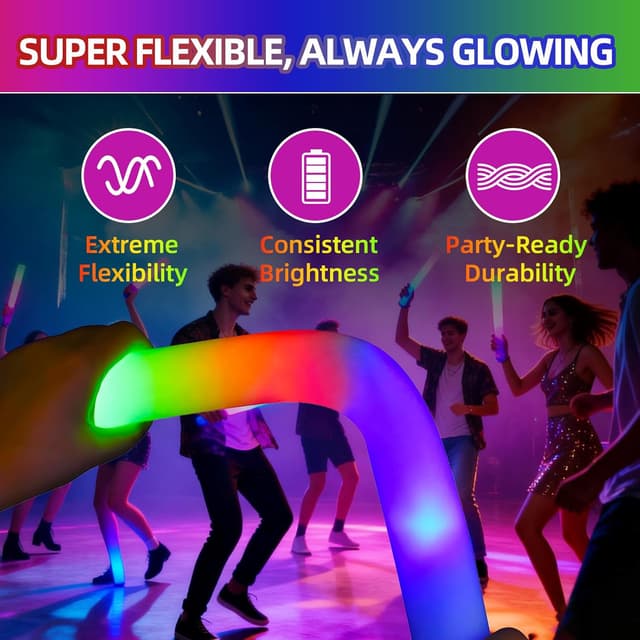 Detalle 2 de Blu7ive 20-Pack LED Foam Glow Sticks (3 Light Modes) for Parties, Concerts & More