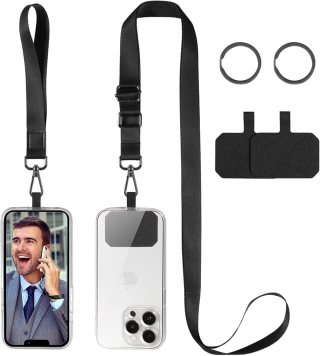 Detalle de DGHYDZ Universal Mobile Phone Lanyard with Adjustable Neck Strap and Wrist Strap (Pure Black)