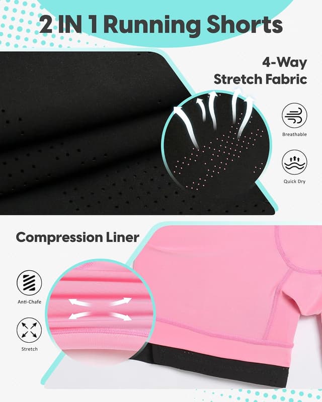 Detalle 1 de maamgic Men’s 2-in-1 Running Shorts with Compression Liner (5")