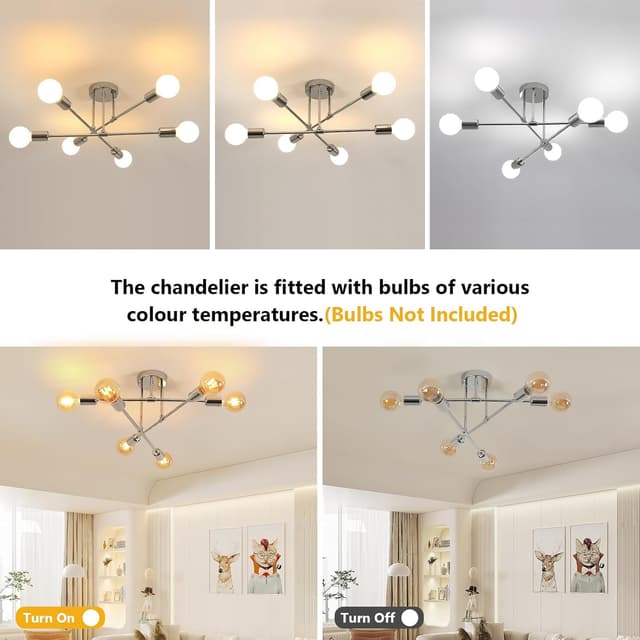 Detalle de Goeco Lampadario Sputnik Vintage con 6 portalampada E27, metallo cromato (60 cm)