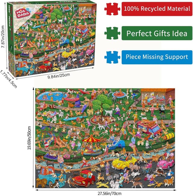 Detalle de HUADADA The Dog Party 1000‑Piece Jigsaw Puzzle for Adults (Fun Dogs Park design)