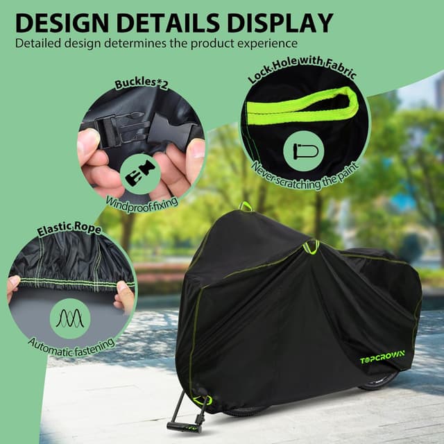 Detalle de Topcrown XL Waterproof Bike Cover (210D, 3000mmH₂O) for 1 Bike with Storage Bag