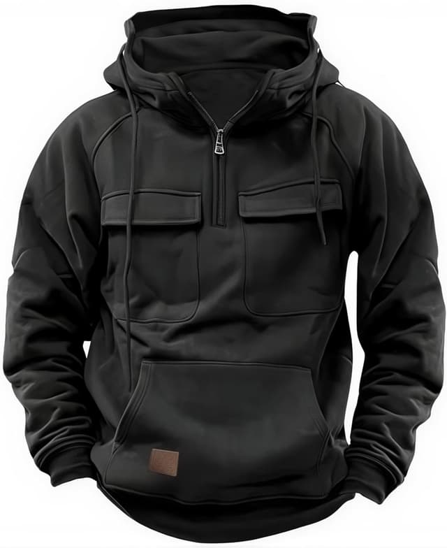 Detalle de Hello MrLin Cargo Hoodie for Men – UK-style zip-up tactical sweatshirt
