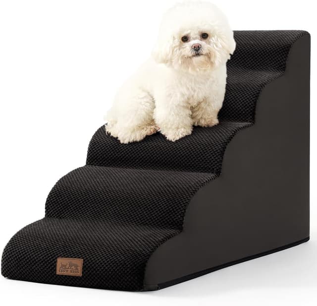 Detalle de COZY KISS Hundetreppe für kleine Hunde mit 5 Stufen, waschbarem Bezug und rutschfestem Boden (Schwarz)