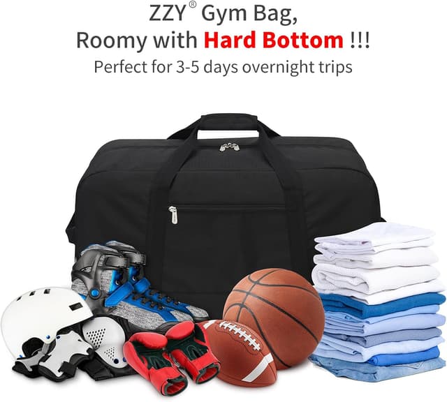 Detalle 2 de ZZY 55L Sporttasche Herren „Hartboden“ – 25 Zoll Reisetasche Duffle Bag für Wochenende (Schwarz)