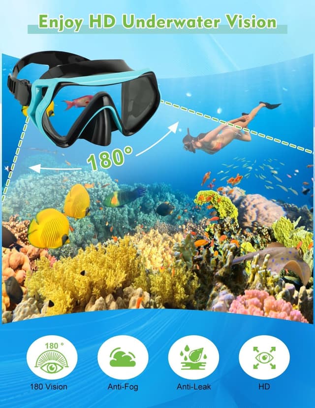 Detalle 2 de Hydomi Adult Snorkel Set – Leak-proof mask with anti-fog tempered glass and dry-top snorkel