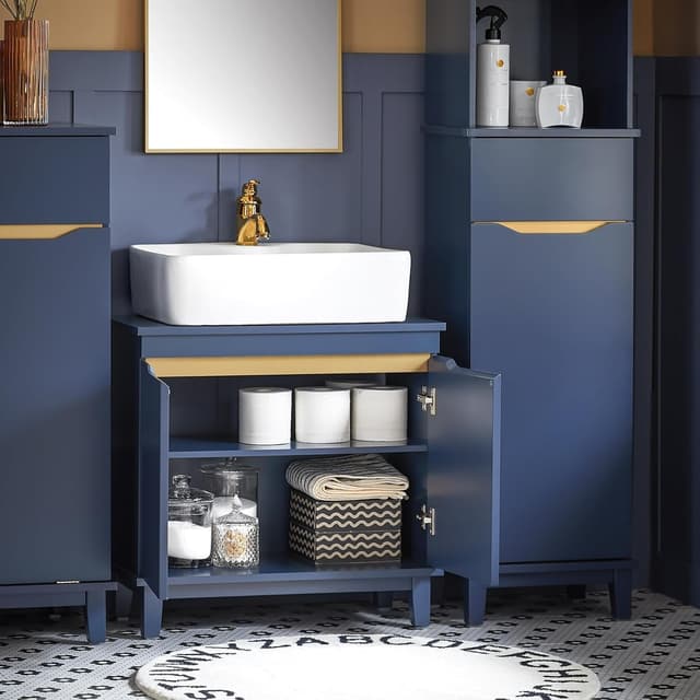 Detalle de SoBuy Meuble sous-lavabo BZR113-B bleu foncé (60 x 59 x 30 cm) avec 2 portes
