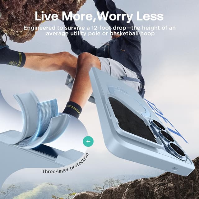 Detalle de GolbinBox 360 Adjustable Magnetic Stand Case for Samsung Galaxy S26 Ultra (Cream Blue) — Flip Camera Cover & Matte Anti-Slip Grip