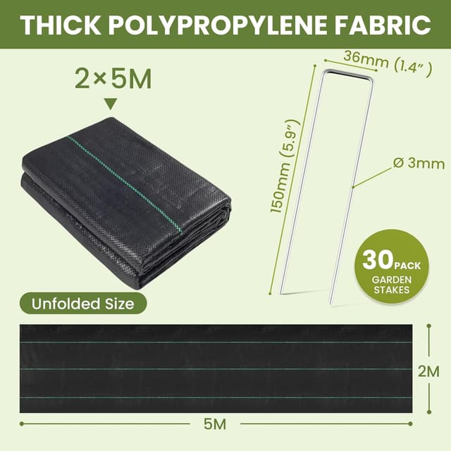 Thumbnail 1 de Velway Weed Control Membrane 2x5M with 30 Pegs