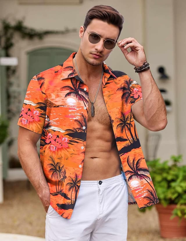 Detalle de Gavliuu Chemise hawaïenne homme à manches courtes imprimé tropical léger