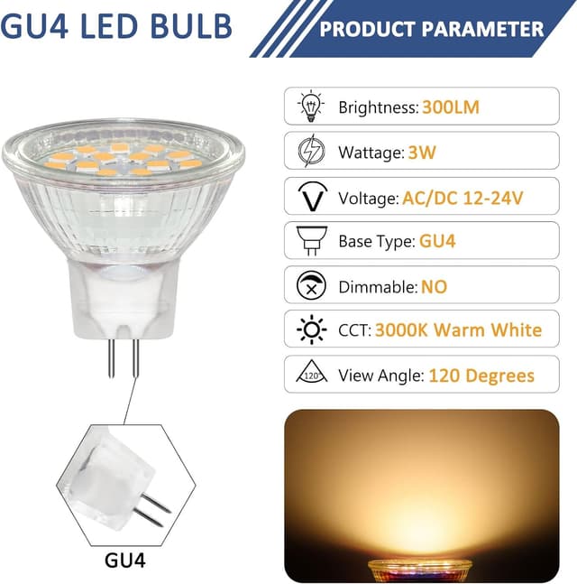 Detalle de Caldarax 6x Lampadine Spot GU4 LED 3W 3000K (MR11) 12V-24V, 300 lm, fascio 120°