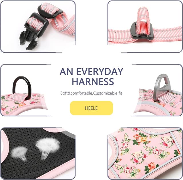 Detalle de Harnais anti-traction HEELE pour chien, floral-rose, taille S