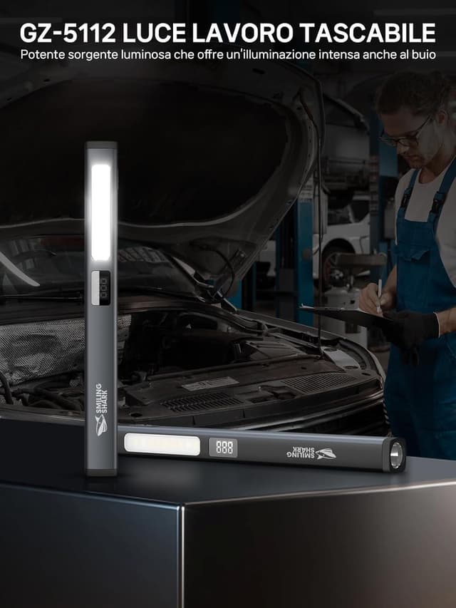 Detalle 2 de Smiling Shark Lampada di Lavoro GZ-5112 LED ricaricabile Type-C, portatile con magneti e 6 modalità