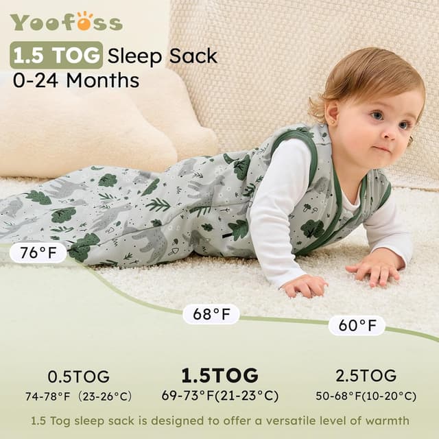 Detalle de Yoofoss Baby Sleeping Bag 1.5 Tog (12-18 Months) in 100% Organic Cotton