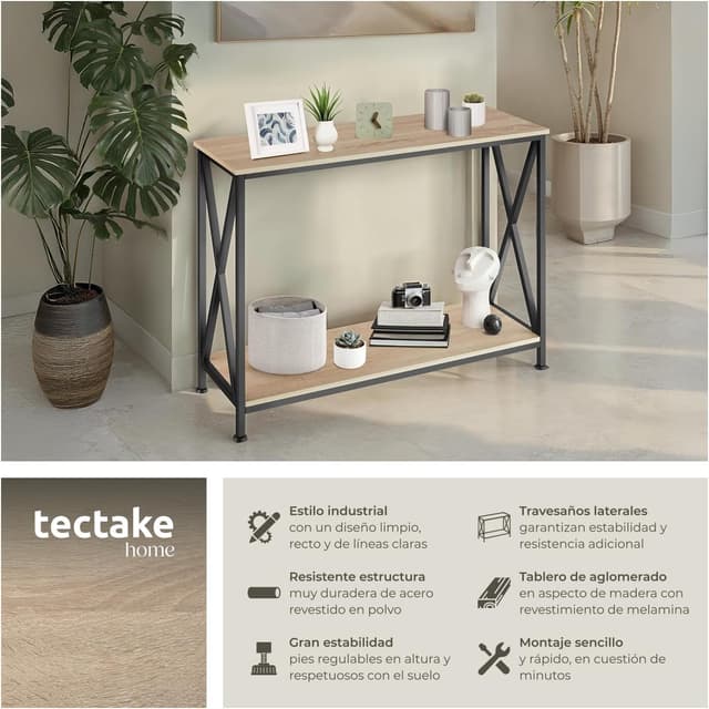 Thumbnail 3 de TecTake® Mesa Consola Recibidor Estilo Industrial Acero Madera 🪵