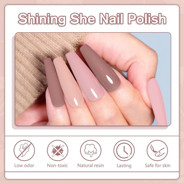 Detalle de Shining She UV-Nagellack Set mit 6 Farben (Herbst/Winter Nude & Beige Töne) – Soak-off für LED/UV, 8 ml