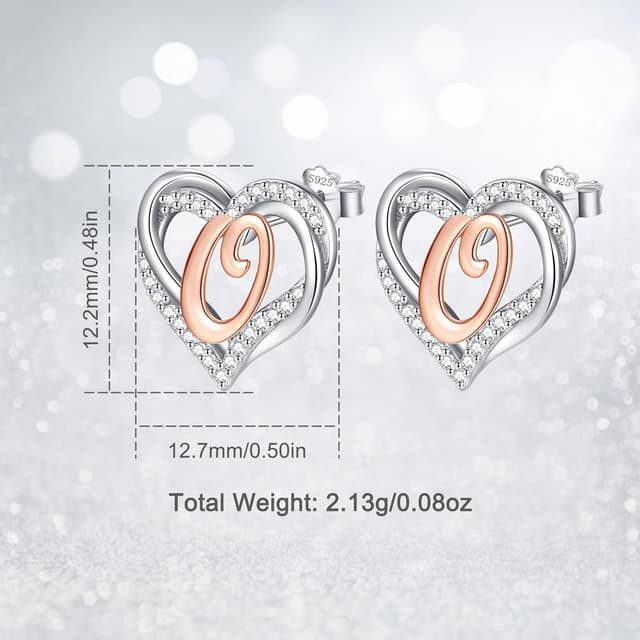 Detalle 2 de INFUSEU Buchstaben-Ohrstecker aus 925 Sterling Silber mit Herz-Design (Initial A–Z)