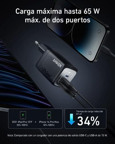 Detalle 1 de Anker Prime GAN 67W: Cargador Rápido Compacto y Plegable ⚡