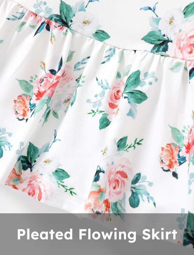 Detalle de PatPat lot de 2 robes d’été pour bébé fille (sans manches, volantées + imprimé floral) avec bandeau