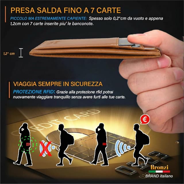 Detalle 2 de Portafoglio RFID slim marrone Bronzi 11x8x1