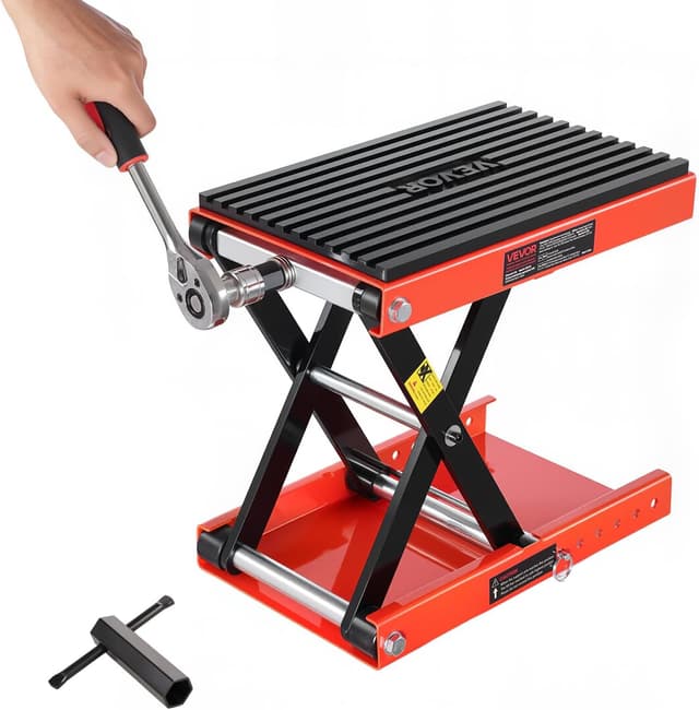 Detalle de VEVOR Motorradheber mit Höhenverstellung 105–380 mm (bis 544 kg) – Scherenhebebühne mit Ratsche & Kurbel