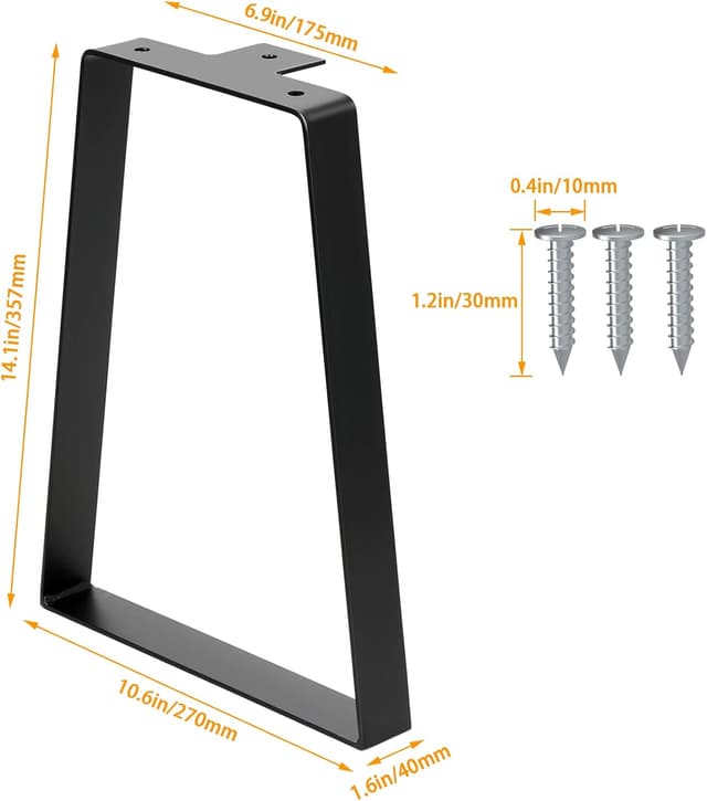 Detalle 2 de Signstek trapezoidal metal furniture legs (2x), 14 inch/35cm, black – DIY coffee table support