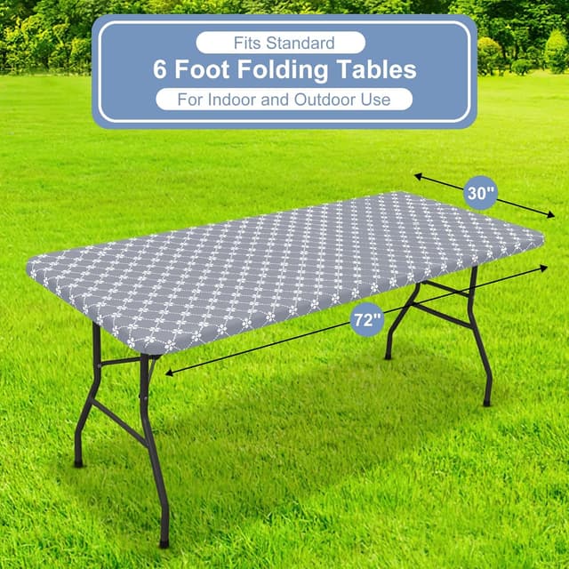Thumbnail 6 de misaya Rectangle Vinyl Table Cloth with Elastic Fitted Edge (Waterproof, Flannel Back), Grey 30" x 72