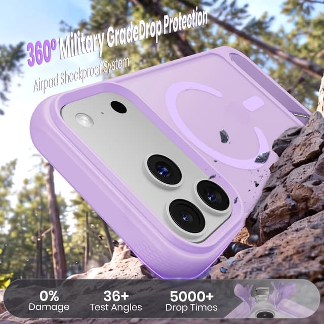 Detalle de Hoerrye Magnetic iPhone 17 Pro Max Case with MagSafe, titanium stand and shockproof matte cover