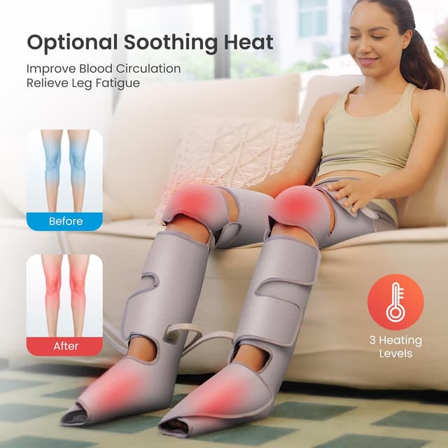 Detalle de Snailax leg massager machine with compression and heat (grey) for knee and calf relief