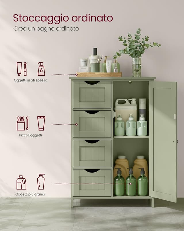 Detalle 2 de VASAGLE mobile bagno verde foresta 4 cassetti