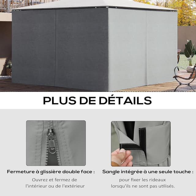 Detalle de Outsunny 4 parois latérales pour tonnelle rigide 300 x 400 cm (gris) : protection pluie, vent et soleil