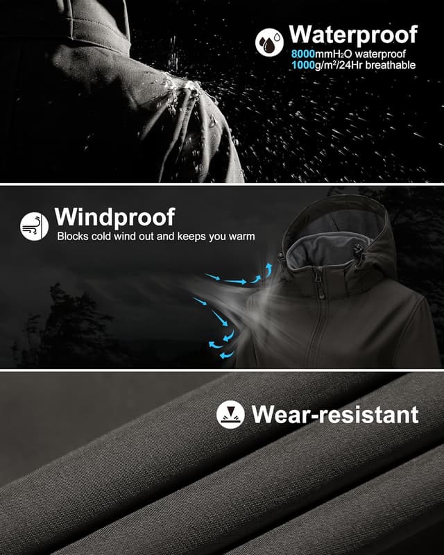 Detalle 2 de 33,000ft Softshelljacke Damen – lange wasserdichte & winddichte Übergangsjacke mit abnehmbarer Kapuze