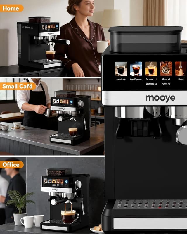 Thumbnail 6 de Mooye Espresso Machine with Grinder (20-Bar) with Steam Wand for Cappuccino, Latte & Cold Brew