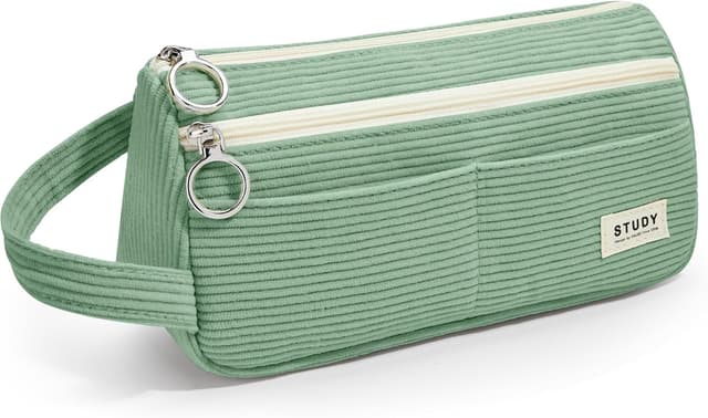 Detalle de KALIDI Cord-Stoff Federmäppchen mit Tragegriff – großes Mäppchen für Schule, Büro & Teenager