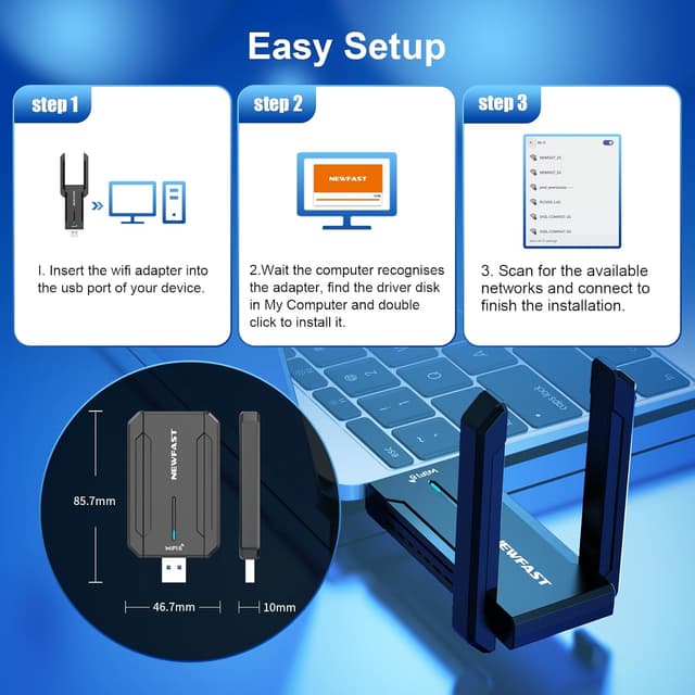 Thumbnail 4 de NEWFAST 5400Mbps USB WLAN Stick WiFi 6E đĄ