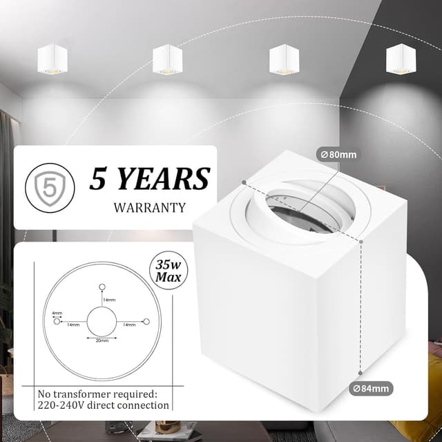 Detalle de GeyouLux Aufbauspots eckig schwenkbar 30° für GU10, Aufputz 230V – 4er-Set (ohne Leuchtmittel)